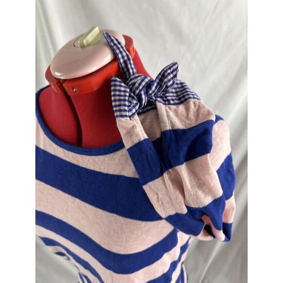 CROWN & IVY PETITE Blue and Pink Stripe Plaid Tie Top Shirt Blouse L Large BELK - Picture 6 of 11